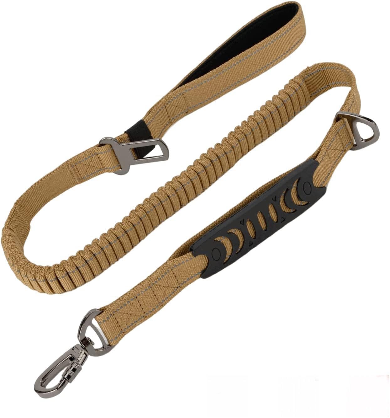KUTKUT Heavy Duty Dog Leash with Car Seat Belt, 6Ft Shock Absorbing Tactical Bungee Dog Leash, No Pull Dog Training Leash with Double Handle for Small Medium Large Breed (Brown)-Leash-kutkutstyle